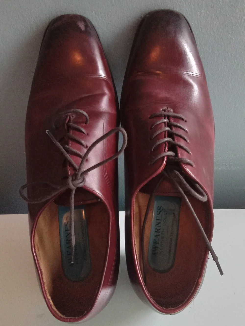 Awearness Kenneth Cole Mens Burgundy‎ Leather Cap Toe Oxford Dress Shoes